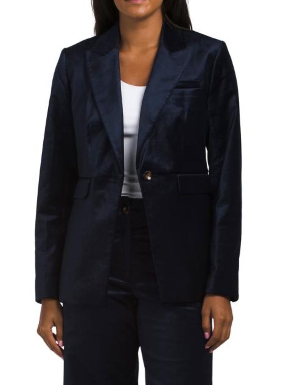 ELIE TAHARI Long Sleeve Notch Collar One Button Velvet Blazer